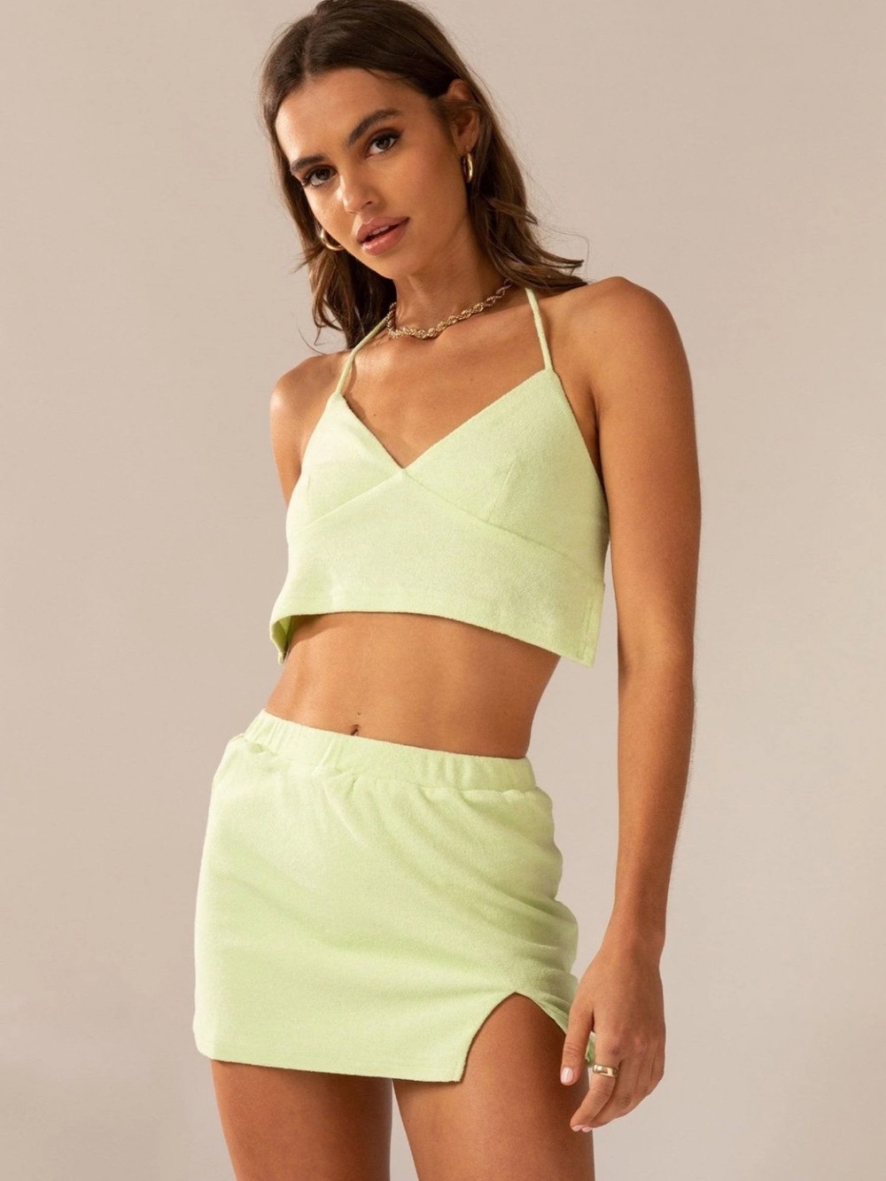 Peppermayo Warmer Water Terry Halter Crop - Lime Green